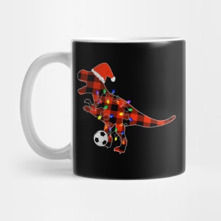 Soccer Christmas Red Plaid T Rex, Funny Santa Hat Pajamas Mug